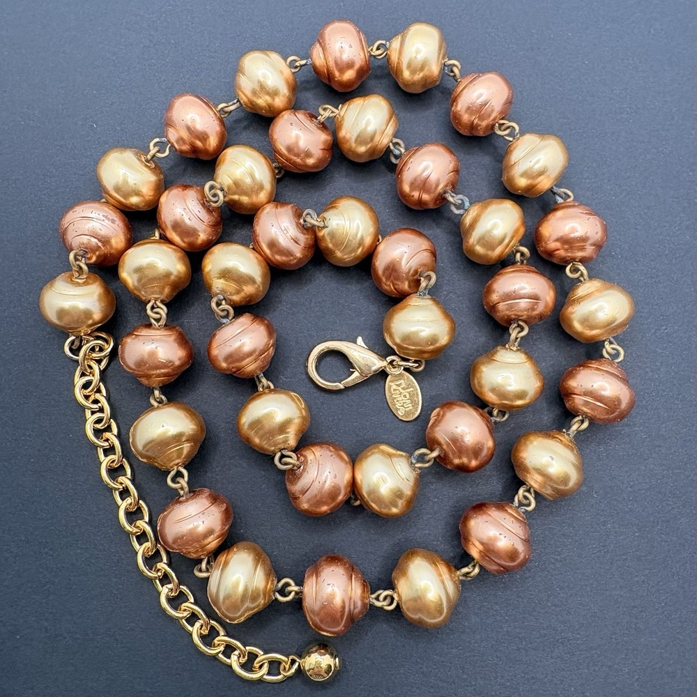Vintage Joan Rivers Gold & Copper Tone Faux Pearl Link Necklace 23" READ